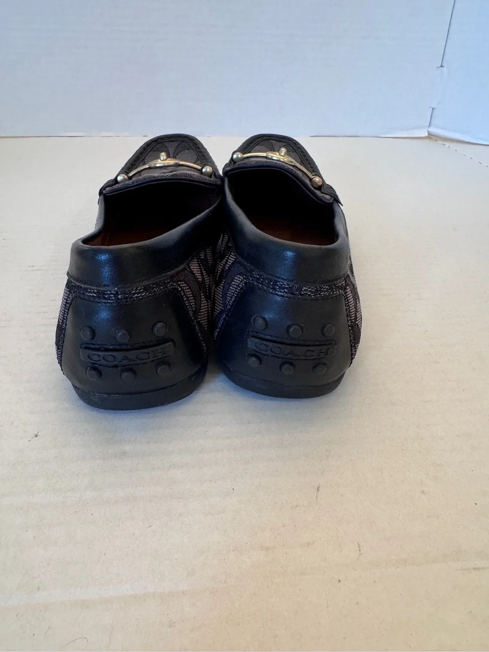 Coach Crosby Driver Loafers Signature Jacquard Turnlock Black Grey Shoes Size 7B